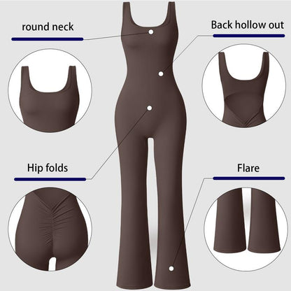 Elevate Your Workout Wardrobe with OYV Women's Sexy Backless Flare Jumpsuits - The Ultimate Butt Lift & Tummy Control Gym Essential