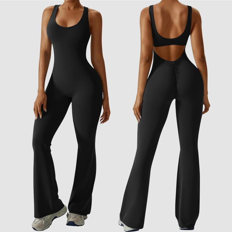 Elevate Your Workout Wardrobe with OYV Women's Sexy Backless Flare Jumpsuits - The Ultimate Butt Lift & Tummy Control Gym Essential