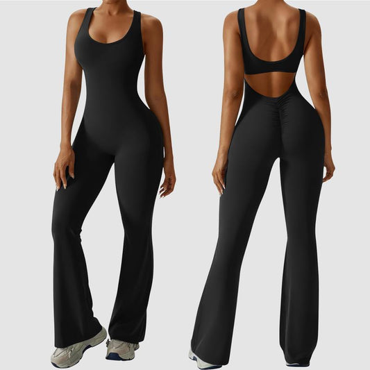 Elevate Your Workout Wardrobe with OYV Women's Sexy Backless Flare Jumpsuits - The Ultimate Butt Lift & Tummy Control Gym Essential