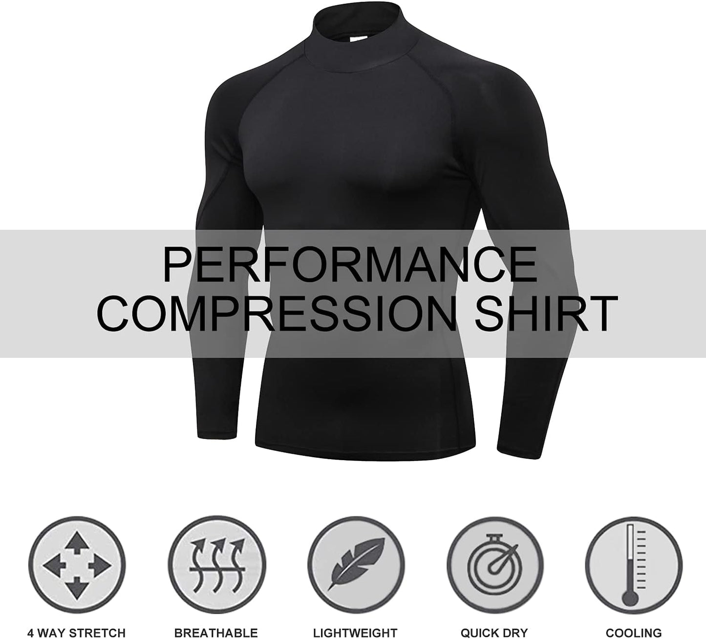 Men's 3-Pack Long Sleeve Mock Turtleneck Compression Shirts - Cooling Workout and Sun Protection Undershirts