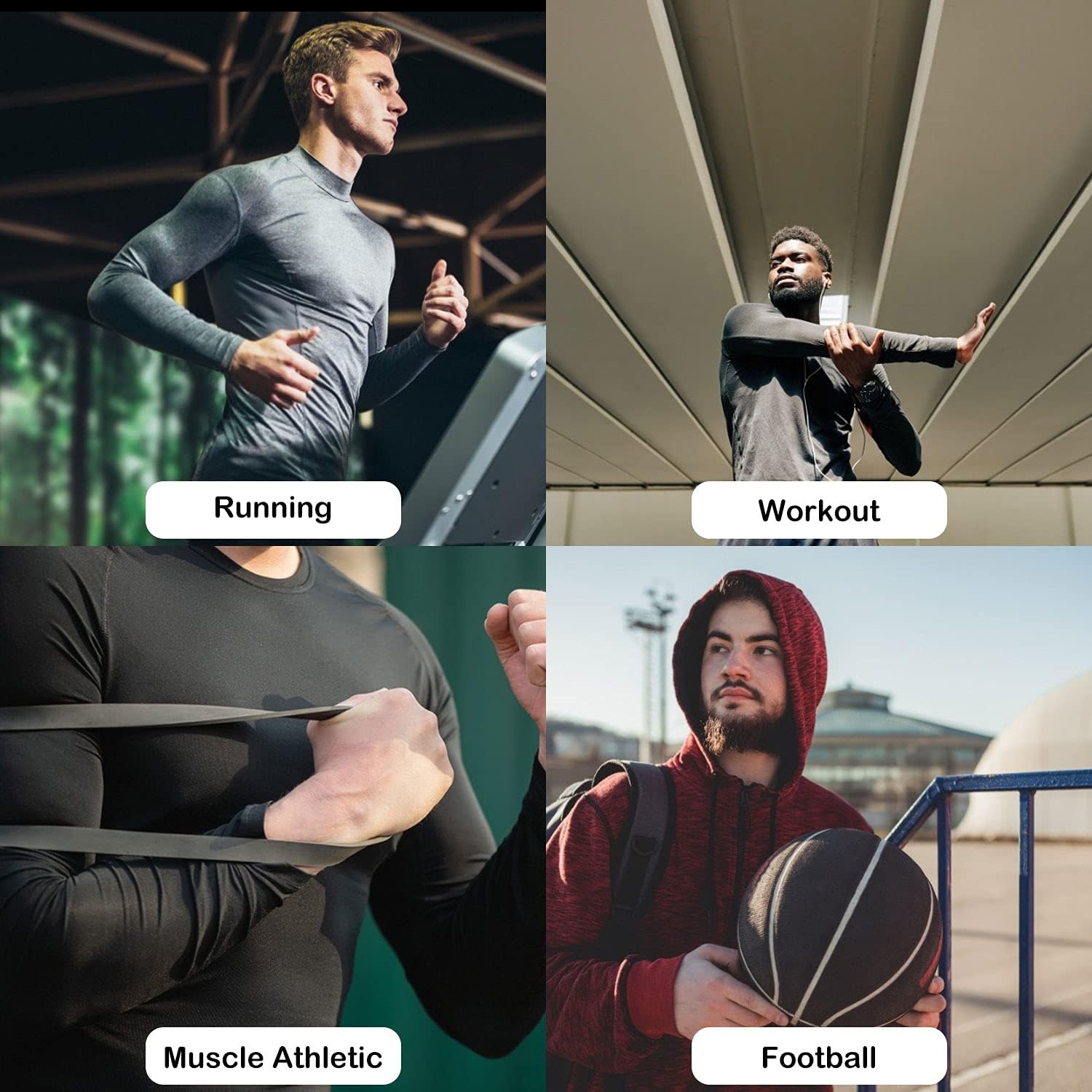 Men's 3-Pack Long Sleeve Mock Turtleneck Compression Shirts - Cooling Workout and Sun Protection Undershirts