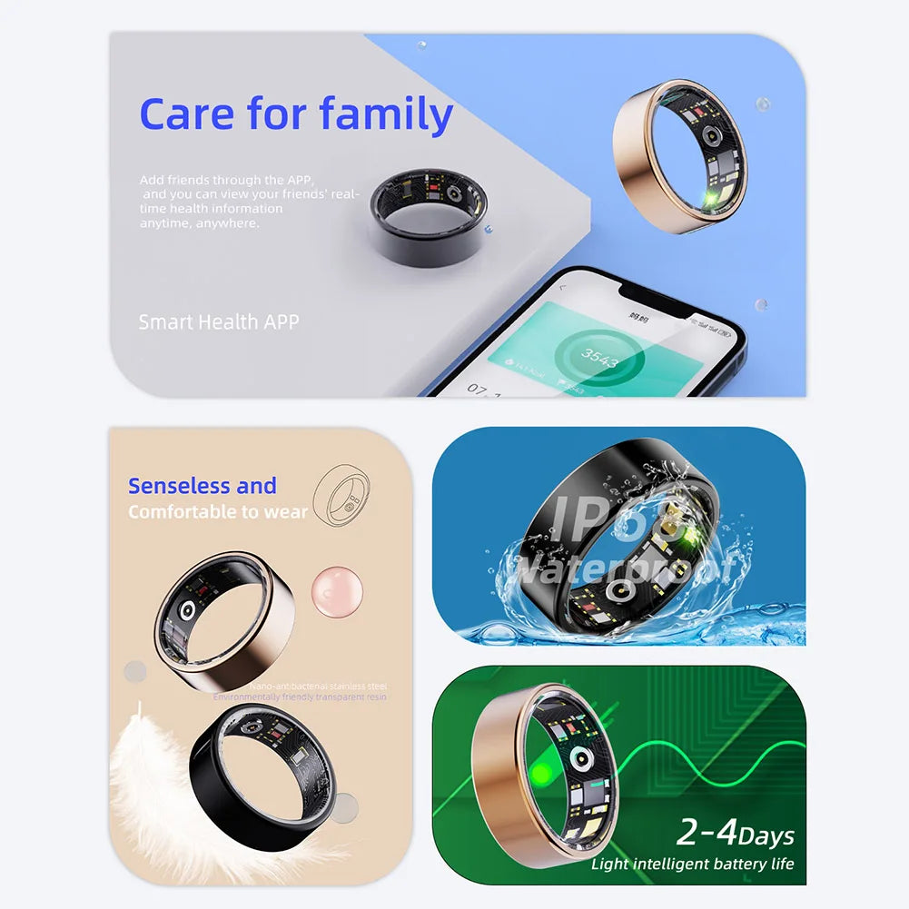 R11M Smart Fitness Ring - Waterproof, Magnetic Charging, Heart Rate & Blood Oxygen Monitor with Bluetooth 5.0
