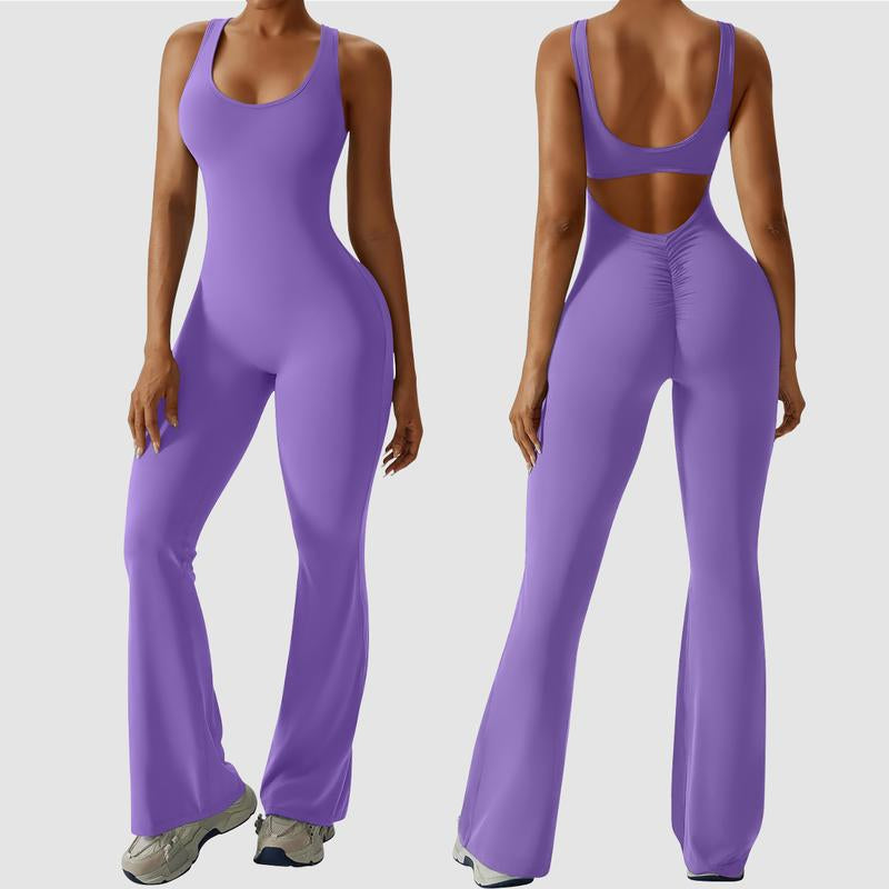 Elevate Your Workout Wardrobe with OYV Women's Sexy Backless Flare Jumpsuits - The Ultimate Butt Lift & Tummy Control Gym Essential