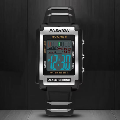 Stylish Men's Rectangular Sports Digital Watch - Waterproof 50M with Night Light and Alarm Function