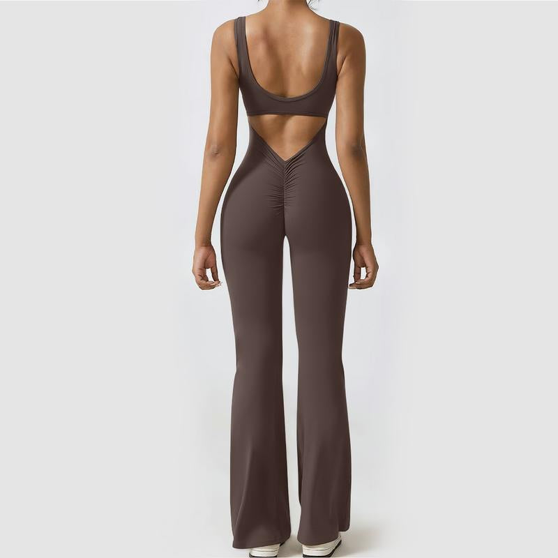 Elevate Your Workout Wardrobe with OYV Women's Sexy Backless Flare Jumpsuits - The Ultimate Butt Lift & Tummy Control Gym Essential