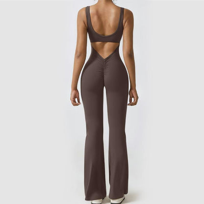 Elevate Your Workout Wardrobe with OYV Women's Sexy Backless Flare Jumpsuits - The Ultimate Butt Lift & Tummy Control Gym Essential