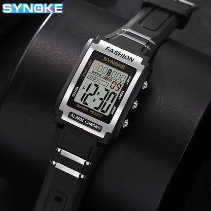 Stylish Men's Rectangular Sports Digital Watch - Waterproof 50M with Night Light and Alarm Function