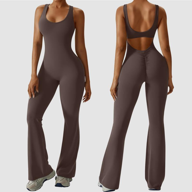 Elevate Your Workout Wardrobe with OYV Women's Sexy Backless Flare Jumpsuits - The Ultimate Butt Lift & Tummy Control Gym Essential