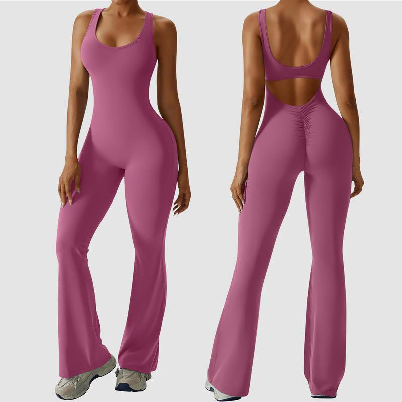 Elevate Your Workout Wardrobe with OYV Women's Sexy Backless Flare Jumpsuits - The Ultimate Butt Lift & Tummy Control Gym Essential