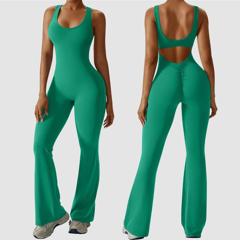 Elevate Your Workout Wardrobe with OYV Women's Sexy Backless Flare Jumpsuits - The Ultimate Butt Lift & Tummy Control Gym Essential