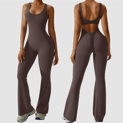 Elevate Your Workout Wardrobe with OYV Women's Sexy Backless Flare Jumpsuits - The Ultimate Butt Lift & Tummy Control Gym Essential
