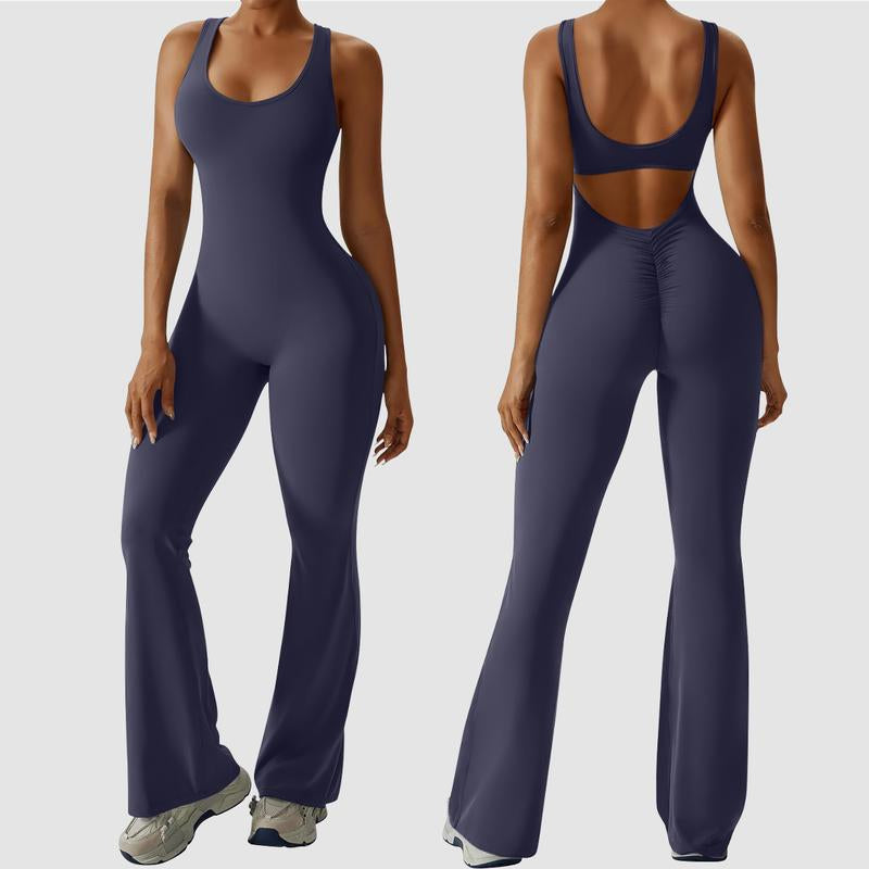 Elevate Your Workout Wardrobe with OYV Women's Sexy Backless Flare Jumpsuits - The Ultimate Butt Lift & Tummy Control Gym Essential